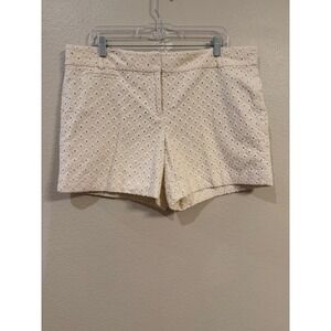 Ann Taylor LOFT Womens Cream Cotton Eyelet Embroidered Shorts Size 14 Off-White